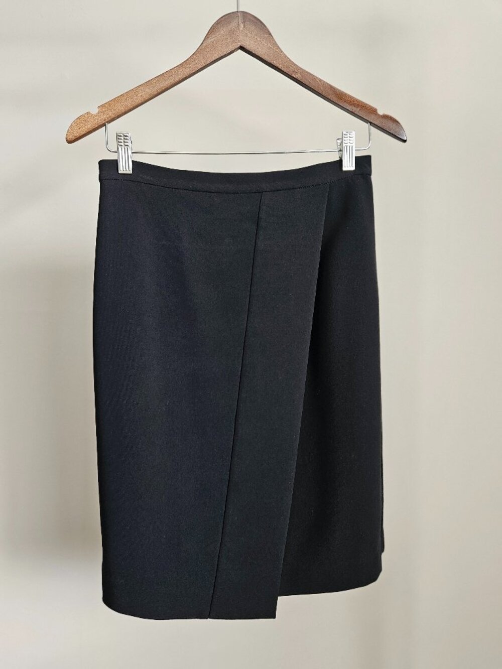 Ports Triacetate Blend Asymmetrical Wrap Pencil Skirt Black - Size 4